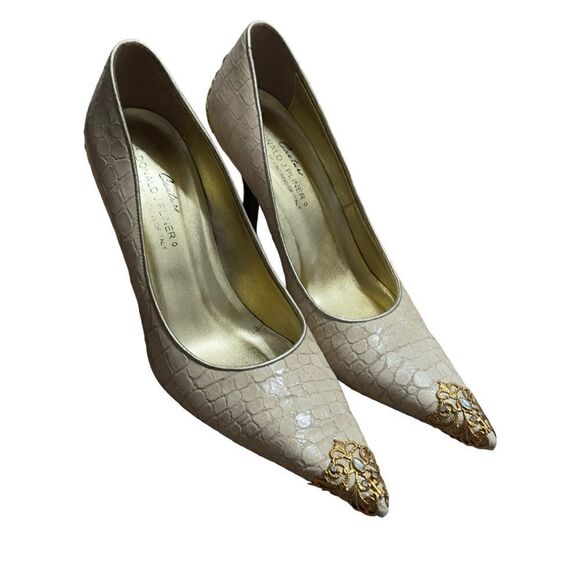 Donald J Pliner Champagne Gator Metallic Pointy Heels Size 6 M - Picture 2 of 16